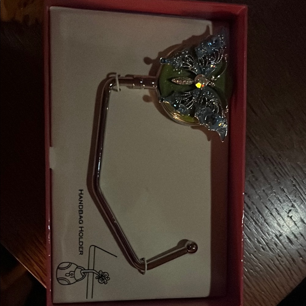 Butterfly Handbag Holder with Green and Silver Accents